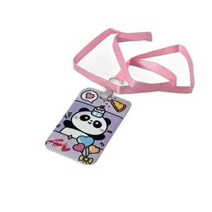 Suport card cu șnur și imprimeu desene animate – 5.4x8.6 cm, disponibil în mai multe culori