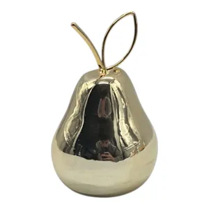 Decorațiune Pară Aurie 11,5 x 7,5 cm, Figurină Decorativă cu Finisaj Metalizat Lucios, Ornament Elegant pentru Living, Birou și Mobilier