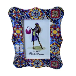 Cadru foto decorativ 10x15 cm (4x6 inch), ramă colorată cu model etnic mozaic, stil artistic pentru casă și birou