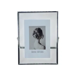 Cadru foto argintiu 15x20 cm (6x8 inch), ramă modernă din metal și sticlă pentru fotografii 10x15 cm