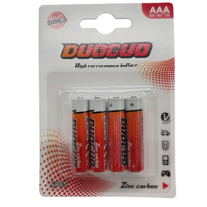 Set 4 Baterii AAA R03, 1.5V, Zinc-Carbon, pentru Telecomenzi și Dispozitive Electronice
