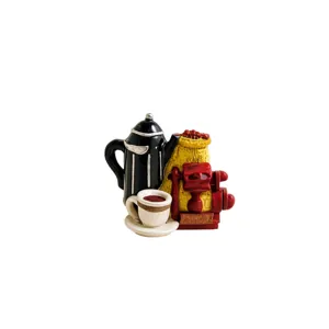 Magnet de frigider decorativ, model ceainic, ceașcă, moară și sac cu boabe de cafea pentru bucătărie