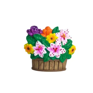 Magnet de frigider decorativ, model coș cu buchet de flori colorate pentru bucătărie