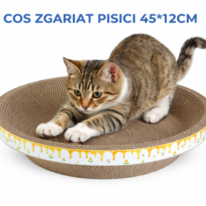 Cos Zgariat Pisici 45x12 cm, Pat Zgariat Carton pentru Pisici, Cos Rotund pentru Ascutit Gheare si Odihna Pisica