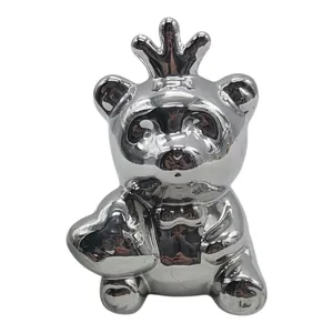 Obiect Decorativ din Ceramică, Model Ursuleț cu Coroană, 7,8 x 8 x 11,3 cm, Figurină Elegantă pentru Living, Dormitor, Birou și Decor Interior