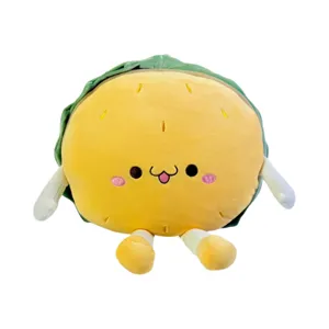Pernă decorativă pluș model burger, poliester, pernă moale pentru copii, pernă jucărie decorativă, culoare galben cu verde 30cm