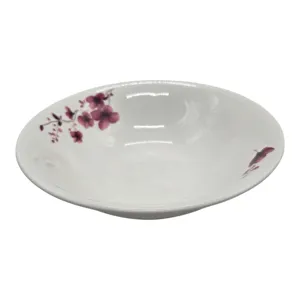 Bol din Ceramică cu Orhidee, 18 cm, (7"), Model Floral Elegant, Alb cu Mov