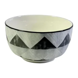 Bol Ceramic Diamant 11,4 cm – Bol Servire 4.5 Inch cu Model Geometric Alb-Negru, Interior Alb, Design Modern pentru Gustări și Desert