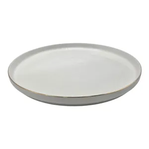Farfurie Întinsă din Ceramică, Alb cu Margine Aurie, 26 cm (10,5"), Design Elegant pentru Servire
