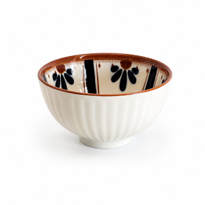 Bol Ceramic Decorativ pentru Servire și Deserturi, 11 cm, Model Elegant cu Interior Decorat și Margine Maro Lucios
