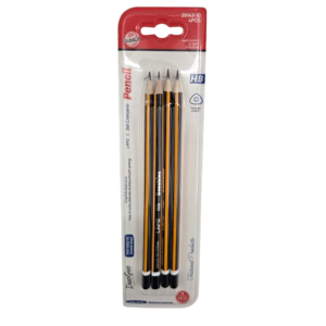 Set 4 Creioane Grafit HB cu Radieră, Corp Hexagonal, Negru cu Portocaliu, pentru Scris, Desen și Activități Școlare