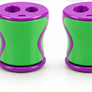 Set 2 Ascuțitori Duble pentru Creioane, cu 2 Orificii, Design Ergonomic, Accesorii Școlare și de Birou, Verde-Mov