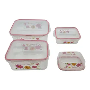 Set 4 Caserole cu Capac, Model Floral, Recipiente pentru Păstrarea și Depozitarea Alimentelor