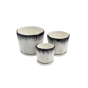 Set 3 Ghivece Decorative din Ceramică cu Farfurie, Design Modern, pentru Flori și Plante de Interior