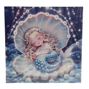 Set Creativ pentru Copii cu Pânză pe Cadru din Lemn și Pompoane Colorate DUOGUO 30 × 30 cm, Activitate DIY Mozaic cu Mărgele Autocolante, Model Sirenă