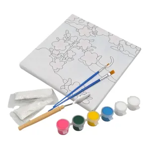 Set Creativ pentru Copii cu Pânză pe Cadru din Lemn DUOGUO 20 × 20 cm, Pictură pe Numere DIY, Culori Acrilice, Pensule și Accesorii Incluse