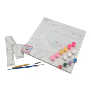 Set Creativ pentru Copii cu Pânză pe Cadru din Lemn DUOGUO 30 × 30 cm, Pictură pe Numere DIY, Culori Acrilice, Pensule și Accesorii Incluse