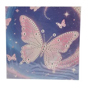 Set Creativ pentru Copii cu Pânză pe Cadru din Lemn și Pompoane Colorate DUOGUO 20 × 20 cm, Activitate DIY Mozaic cu Mărgele Autocolante și Accesorii Incluse
