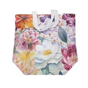Sacoșă de Cumpărături Reutilizabilă, 50 x 40 x 19 cm, Model Floral Multicolor, Mânere Rezistente, Ideală pentru Cumpărături și Transportul Produselor