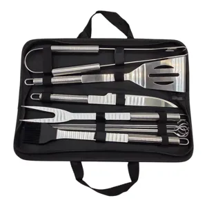 Set Geantă DUOGUO cu 9 Ustensile pentru Grătar BBQ din Oțel Inoxidabil, Accesorii pentru Gătit și Grătar
