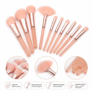 et Pensule pentru Machiaj Profesionale, Kit Complet pentru Fond de Ten, Pudră, Blush, Contur, Corector și Fard de Ochi, Accesorii Cosmetice Reutilizabile