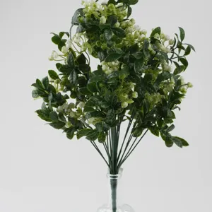 Buchet Artificial cu Frunze Verzi și Flori Mici Albe – Decor Natural, Fără Întreținere