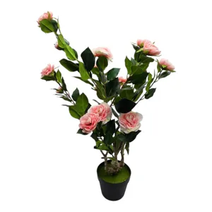 Camelie Plantă Artificială în Ghiveci DUOGUO 80 cm, Aspect Natural, pentru Living, Birou sau Terasă