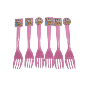 Set 6 Furculițe Party din Plastic, Roz, cu Modele Animate pentru Copii, Ideale pentru Petreceri, Aniversări și Deserturi