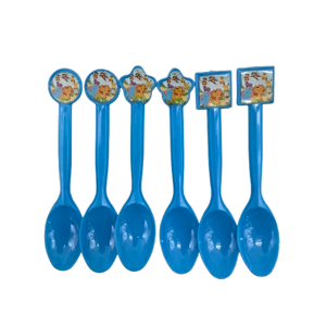 Set 6 Lingurițe Party din Plastic, Albastre, cu Modele Animate pentru Copii, Ideale pentru Petreceri, Aniversări și Deserturi