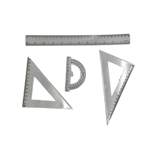 Set 4 Instrumente de Geometrie, Riglă 30 cm, 2 Echere și Raportor, pentru Școală, Birou și Desen Tehnic, Transparent