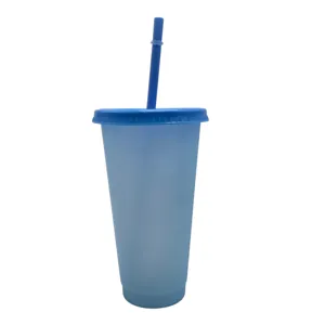 Pahar din Plastic cu Capac și Pai, Reutilizabil pentru Băuturi Reci