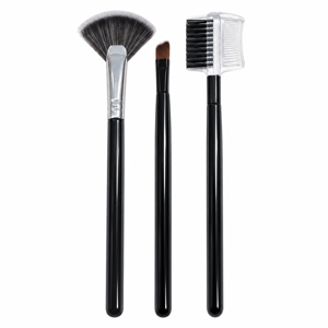 Set 3 Pensule pentru Machiaj, Pensulă Evantai, Pensulă Cosmetică și Perie pentru Sprâncene