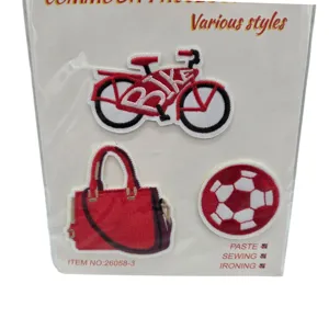 Set 3 Petice Brodate Termoadezive pentru Haine, Modele Bicicletă, Geantă și Minge de Fotbal, Aplicații Textile Decorative