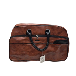 Geantă de Călătorie din Piele Ecologică, 53 x 22 x 35 cm, cu Baretă pentru Troller, Mânere de Transport și Buzunar Frontal cu Fermoar, Maro Cognac