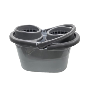 Găleată Ovală din Plastic cu 2 Storcătoare pentru Mop, Mâner de Transport, Culoare Gri, pentru Curățenie și Spălarea Pardoselilor