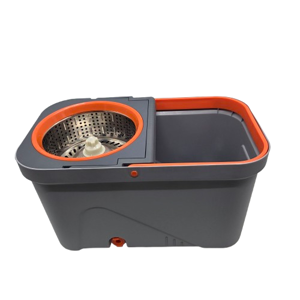 Set Mop Rotativ cu Găleată și Storcător din Inox, Mâner Telescopic și Cap Rotativ 360°, pentru Curățarea Pardoselilor, Gri-Portocaliu