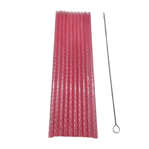 Set 10 Paie Reutilizabile pentru Băuturi, cu Pietricele Decorative, Design Spiralat, Perie de Curățare Inclusă, pentru Sucuri, Cocktailuri și Smoothie-uri, Roz