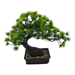 Bonsai Artificial în Ghiveci, Model Pin cu Trunchi Curbat, Plantă Decorativă pentru Interior, 22 x 26 cm