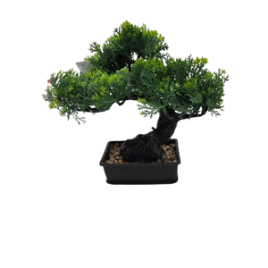 Bonsai Artificial în Ghiveci, Model Pinul Speranței, Copăcel Decorativ cu Trunchi Natural și Frunziș Verde, pentru Casă și Birou, 22 x 25 cm