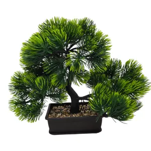 Bonsai Artificial în Ghiveci, Model Pin Negru, Plantă Decorativă pentru Interior, 19 x 23 cm
