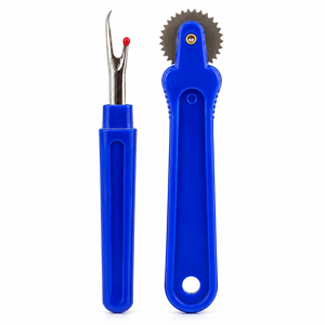 Set 2 Accesorii pentru Croitorie, Descusător de Cusături și Cutter Rotativ pentru Materiale Textile, Mânere din Plastic, Albastru