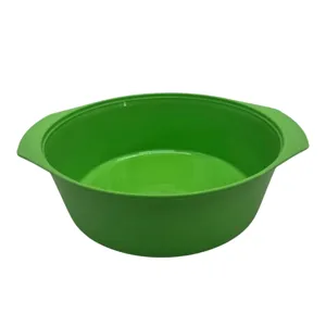 Castron Rotund pentru Salată cu Capac , din Plastic, cu Mânere Laterale, Ideal pentru Servirea și Păstrarea Alimentelor, Verde cu Alb