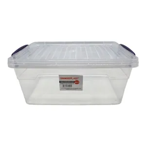 Cutie de Depozitare Dreptunghiulară din Plastic Transparent, cu Capac și Cleme de Închidere Lock, 10 L
