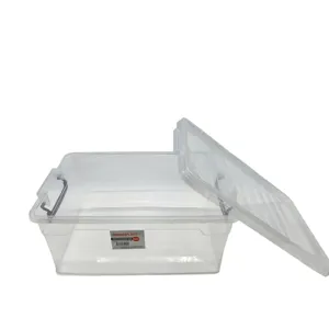 Cutie de Depozitare Dreptunghiulară din Plastic Transparent, cu Capac și Cleme de Închidere Lock, 15 L