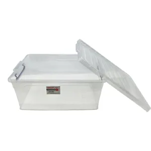 Cutie de Depozitare Dreptunghiulară din Plastic Transparent, cu Capac și Cleme de Închidere Lock, 20 L