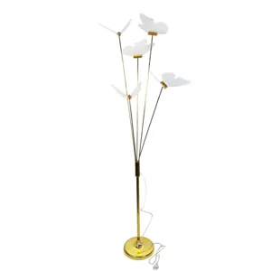 Lampă decorativă de podea cu 5 abajururi tip petală, structură metalică aurie, lampadar modern pentru living dormitor birou