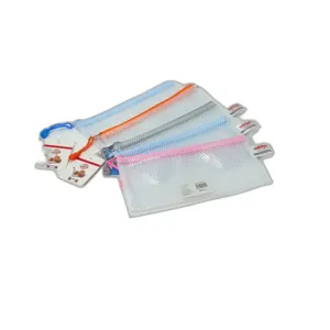 Penar Tip Plasă cu Fermoar – 22 cm, Transparent, Flexibil, Culori Diverse pentru Școală și Birou