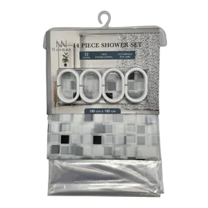 Set Perdea de Duș din 2 Piese, Design Modern și Decorativ, Rezistentă la Apă, Ușor de Curățat, Ideală pentru Cadă și Cabină de Duș, Accesoriu pentru Baie