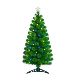 Brad artificial de Crăciun 150 cm cu 160 luminițe LED, ramuri verzi dense, stea decorativă și suport stabil – Model luminos pentru decor interior
