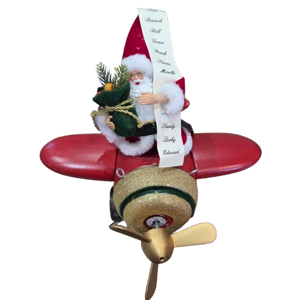 Decorațiune Telescopică de Crăciun cu Moș Crăciun în Avion cu Elice, Ornament Festiv Suspendat, 30 cm